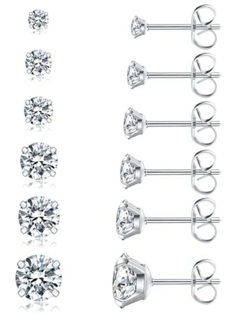 6 Pairs Stud Ears Set Hypoallergenic Cubic Zirconia 316L Ears Stainless Steel